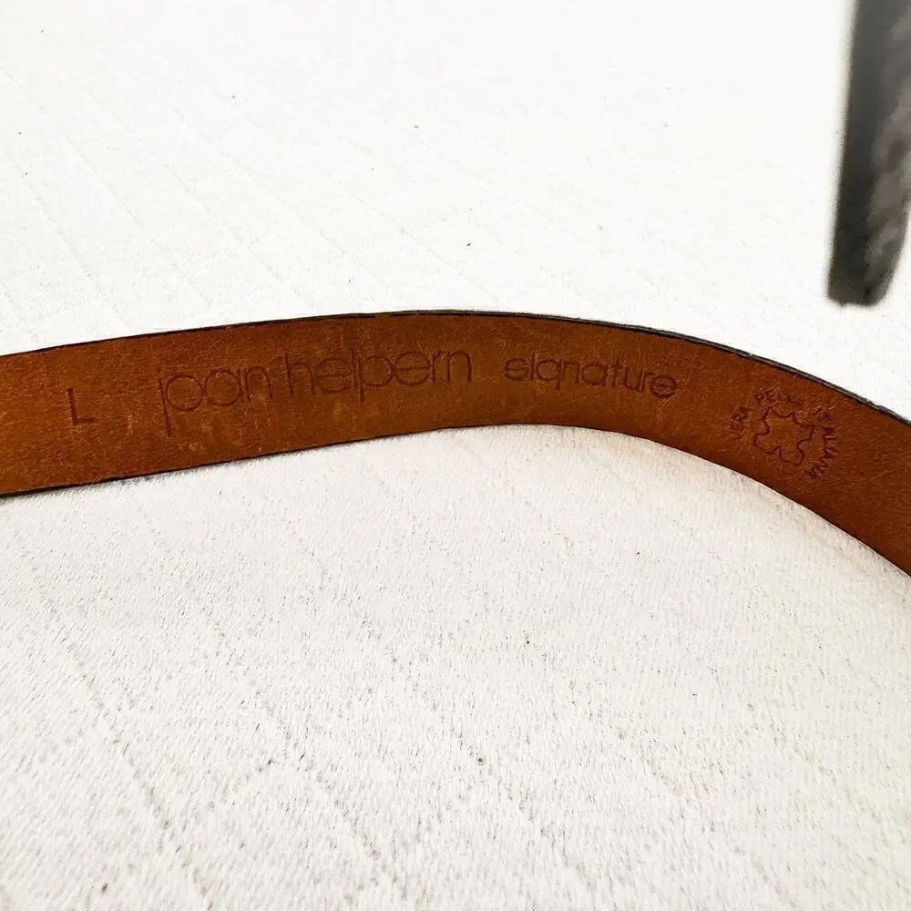 Joan Helpern Black Leather Belt Silver Buckles Size L
